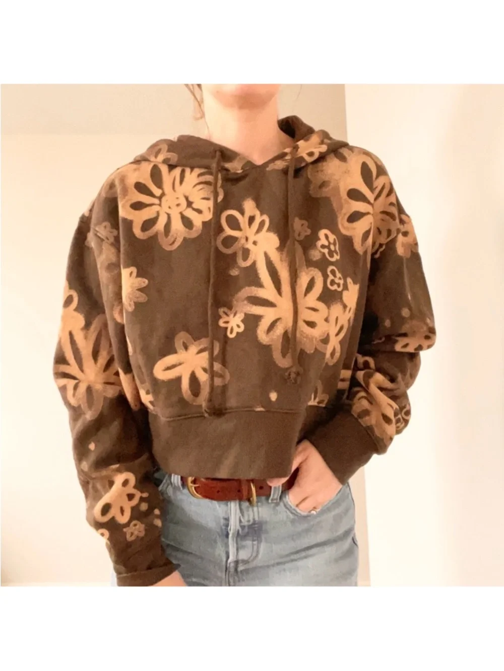 Wild Fable Brown Floral Cropped Hoodie - Picture 2 of 4
